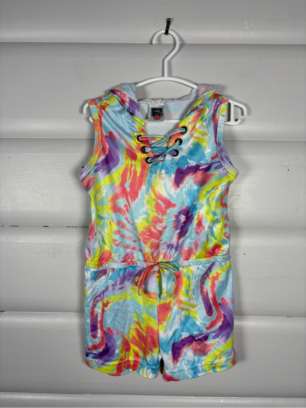 3/$25 TNL Mode Girls Hooded Tie Dye Romper Hood Lace-Up Sleeveless 3T